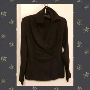 Talbots Black Chevron Patterned Faux Wrap Blouse